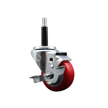 Service Caster 3'' Red Poly Swivel 3/4'' Expanding Stem Caster with Brake SCC-EX20S314-PPUB-RED-TLB-34